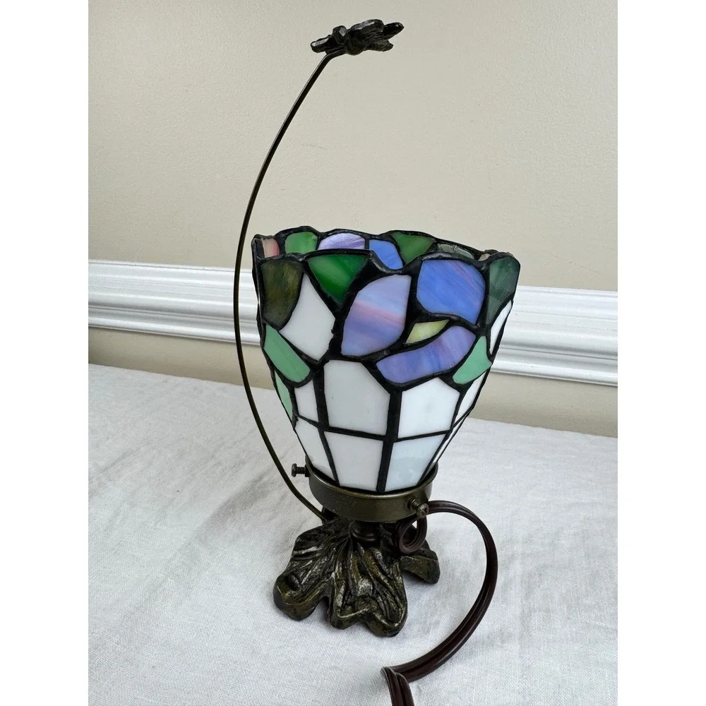 Tiffany Style Stained Glass Dragonfly Accent Lamp Multi-Color Slag Glass 11